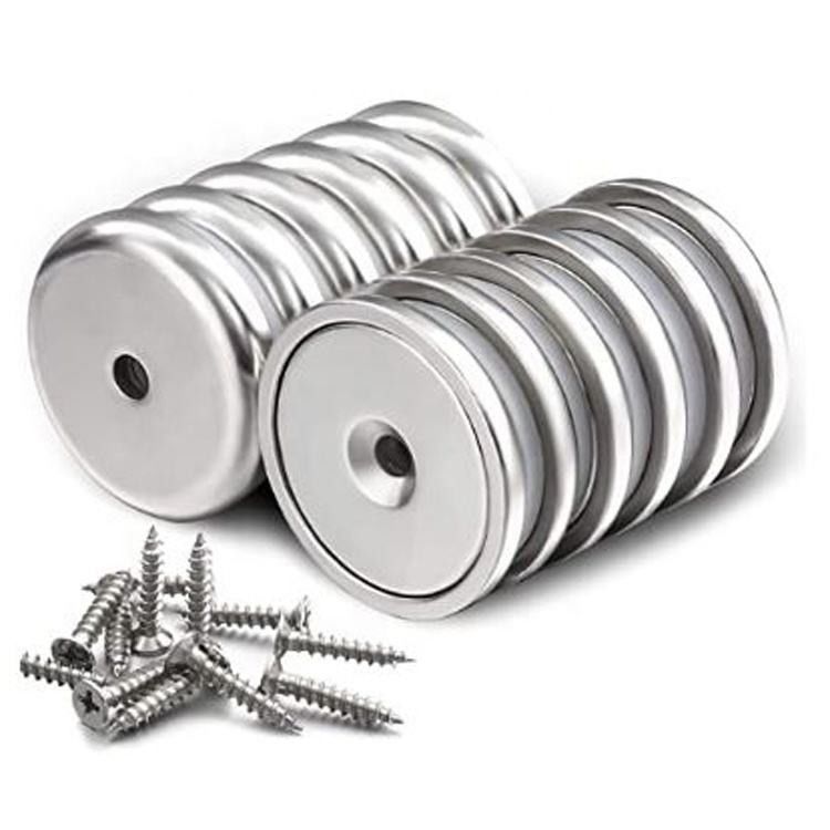 กลมฐานถ้วย Neodymium หม้อแม่เหล็กกับแรงงานหนัก CounterSunk หลุมและสกรูเหล็กไม่ржаมี