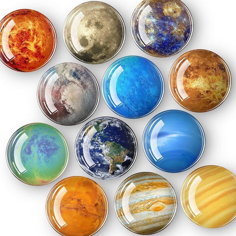 12PCS แพลเนตที่แข็งแรง แม็กเนตตู้เย็นกระจก สําหรับเครื่องประดับการสอนบนตารางดํา