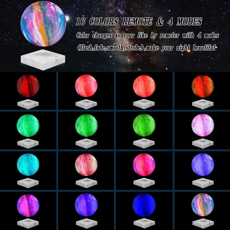 โคมไฟหมุน เรซิน แม็กเนต เลเวทีชั่น ดวงจันทร์ลอย ด้วย 16 สี 3D
