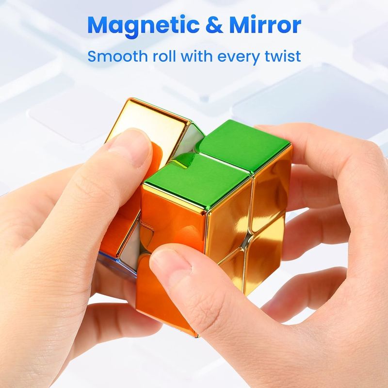ABS พลาสติก มินิแม่เหล็ก Rubik's Cube กระจกสะท้อนแสง 2x2 ความเร็วลูกเหล็ก